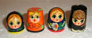 Beautiful Russian Wooden Hand painted SET OF FOUR THIMBLES ~ NEW - Picture 1 of 2