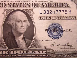USA $1 1935 E L38247775H # SILVER Certificate BLUE Seal Washington Dollar Money - Picture 1 of 3