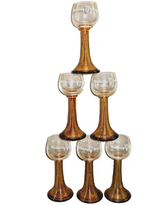 VTG Set of 6 RARE German 1786 Madonna Liebfraumilch Glasses Goblets Amber Stem - Picture 1 of 11
