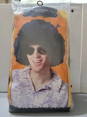 Black Super Afro Wig - Adult One Size, Disco 1970, 70's Costume w/ purple comb - Image 1 of 2