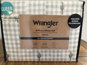 Wrangler Gingham Cactus QUEEN Sheet Set - Picture 1 of 4