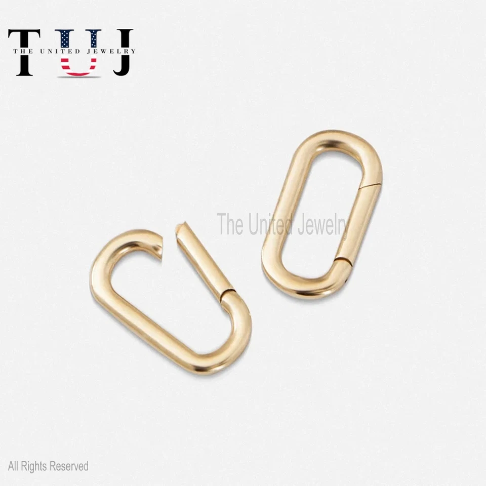 14K Solid Gold Elongated Enhancer, Oval Clasp For Charm Holder Pendant - Image 1 of 1