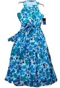 Chaps Beautiful Spring Blue/White Flowing Mid Calf Dress MSRP $79 Thin Classy 4 - Picture 1 of 8