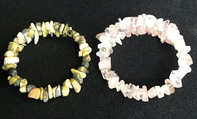 2 piedras preciosas cuarzo rosa jaspe africano memoria alambre pulseras chakra fengshui EE. UU. Foto 1 de 2