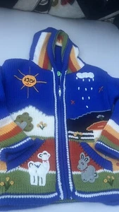 Kids Ethic Alpaca Cotton Knit Handmade In Ecuador Zip Hood Sweater Jacket Size 6 - Picture 1 of 6
