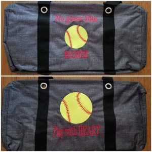 NEW Thirty One MEDIUM Utility Tote Softball Play w Heart ~ No Place Like Home 31 - Picture 1 of 7