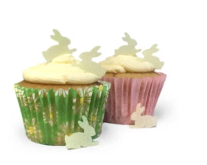 100 mini gaufrettes comestibles papier jaune lapins de Pâques cake toppers - PRECOUPÉES - Photo 1/1