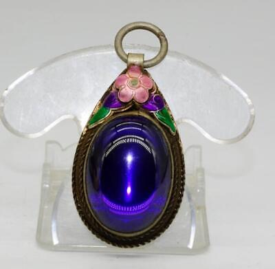 China Exquisite Old Cloisonne Flower Sculpture Inlay Purple Gemstone Pendant • 6.66$