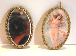 Christmas Ornaments Vintage Style Victorian Woman Photo Mirror Back Oval - Picture 1 of 1