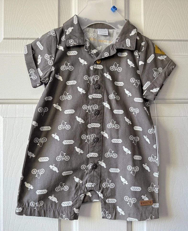 Robeez Bebé Niño Talla 3-6m Manga Corta Animales Una Pieza Conjunto Mameluco Nuevo Con Etiquetas Foto 1 de 4