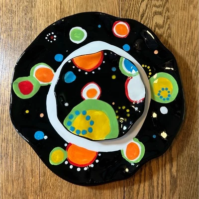 Juego de Platos Casa Ganz Bella Vintage Flor Abstracta Festoneada Borde Volantes Años 80’s  Foto 1 de 4