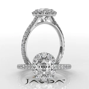 Anillo de compromiso francés pavé halo cojín diamante GIA F-VVS2 oro blanco 1,7 quilates - Imagen 1 de 5