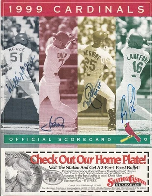 Multi Signed (4) 1999 Cardinals vs Giants Scorecard McGwire Smith Drew Lankford - Image 1 of 3