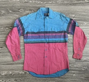 Vintage Wrangler Brushpopper Shirt 15.5-34 Medium Pink Blue Western Rodeo - Picture 1 of 6