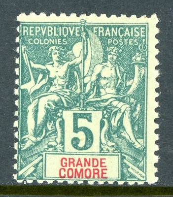 France Colonies 1897 Grande Comore 5¢ Green Scott #4 Mint O488 - Image 1 of 4