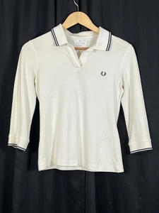 Fred Perry Poloshirt Damen 8 Elfenbein Weiß Twin Tipped Piqué Baumwolle 3/4 Arm - Bild 1 von 8