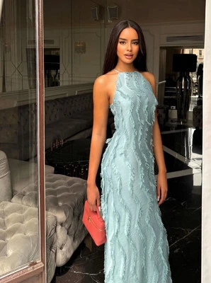 VESTIDO MIDI ZARA NUEVO CON ETIQUETAS XS, M, HALTER CON FLECOS REF. VERDE MAR | 3564/114 Foto 1 de 4