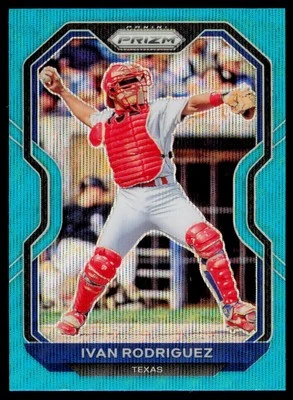 2021 Panini Prizm Ivan Rodriguez 2 Teal Wave Prizm Texas Rangers - Image 1 of 2