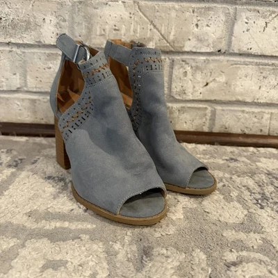 Qupid Shoes Womens Size 5.5 Blue Peep Toe Cutout Ankle Booties Block Heel - Image 1 of 4