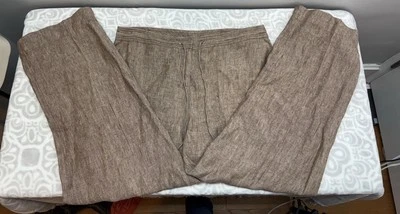 Pantalones Peck & Peck 100 % lino para mujer talla 12 largos fluidos topo playero usados en excelente estado Foto 1 de 4