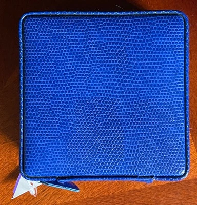 Joyero de cuero azul brillante "Lagarto" con cremallera - @ 4-1/4" X 4-1/4" X 2" Foto 1 de 4