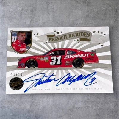 Justin Allgaier RED signed card 2013 PRESS PASS FANFARE SIGNATURE RIDES  #10/10 - Image 1 of 2