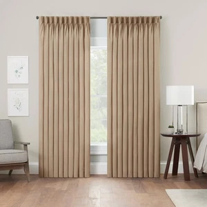 WAVERLY Serendipity Linen 50 W x 84 L Single One Pinch Pleat Curtain Panel,Tan - Picture 1 of 5