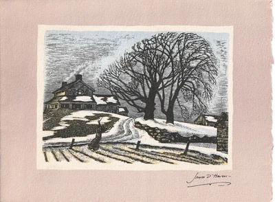 罕见艺术家 James D Havens 原版印刷圣诞卡纽约罗切斯特签名 1940 — 第 1/4 张图片