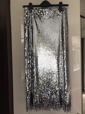 H&M Silver Sequin Tassel Midi Skirt Size S New With Tags - Image 1 of 3