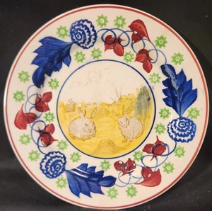 Antiker Kaninchengeschirr Teller 9 1/4" Staffordshire Spritzgeschirr Kaninchen auf einem Feld - Bild 1 von 7