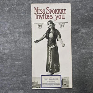 1915 Miss Spokane lädt Sie ein Washington Reiseprospekt Erie Railroad Indianer - Bild 1 von 4
