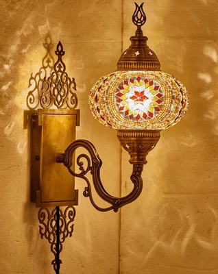 Aplique de pared enchufable de mosaico turco marroquí, vidrio estilo Tiffany hecho a mano G Foto 1 de 4