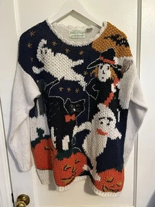 Halloween Sweater By Colleen’s Collectables Long Sleeve L Korea Hand Knitted - Picture 1 of 11