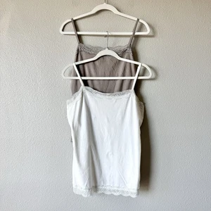 Ann Taylor Bundle Lot 2 Cami Tops Womens Large Lace Trim Neutral Capsule Minimal - Picture 1 of 9