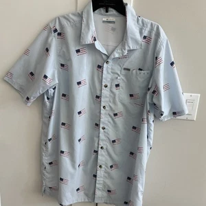 Columbia PFG Fishing Shirt American Flags Vented Mens Size Large - Picture 1 of 6