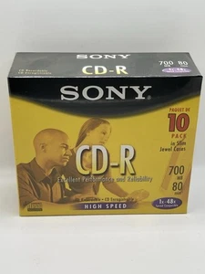 Sony High Speed CD-R 10 Pack 700 MB 80min 1-48x High Speed New Sealed  - Picture 1 of 5