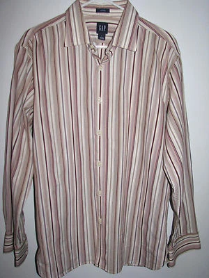 GAP 男式修身长袖纽扣前条纹衬衫大号 — 第 1/3 张图片