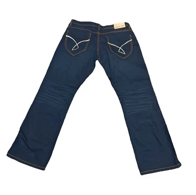 Pantalones de mezclilla Y2K Franky Max para hombre 38x32 azul lavado oscuro algodón encerado elástico cremallera Foto 1 de 4