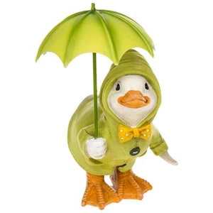 Small Puddle Duck Squatting Under Umbrella Decorative Quirky Figurine Gift - Picture 1 of 1