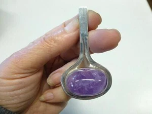 KAUNIS KORU Finland Sterling Silver Amethyst Modernist Pendant Necklace MCM - Picture 1 of 5