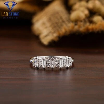 0.55 TDW Baguette & Round Lab Grown Diamond Stylish Band White Gold - Image 1 of 4