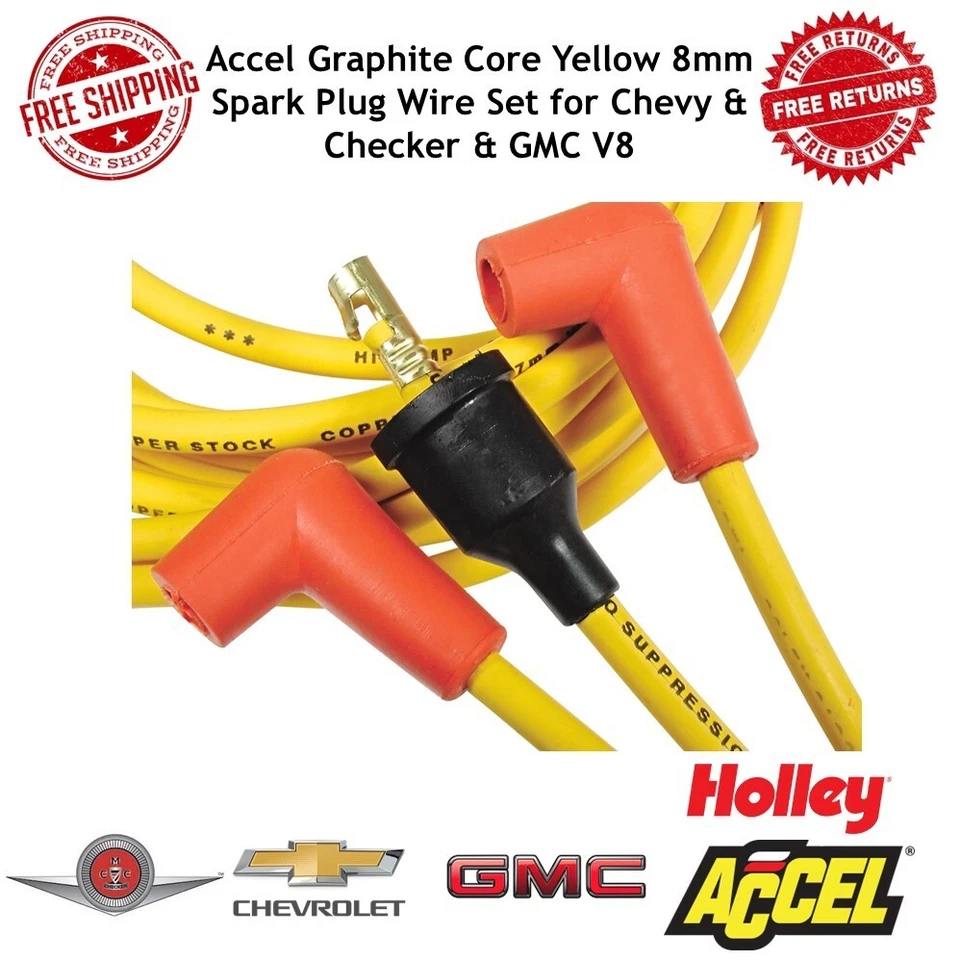 Juego de cables de bujía Accel Graphite Core amarillo de 8 mm para Chevy & Checker y GMC V8 Foto 1 de 4