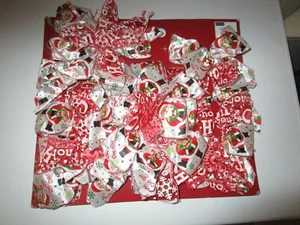 15 PC CHRISTMAS FABRIC BOW & RIBBON SET SANTA & HO HO HO NIP - Picture 1 of 8