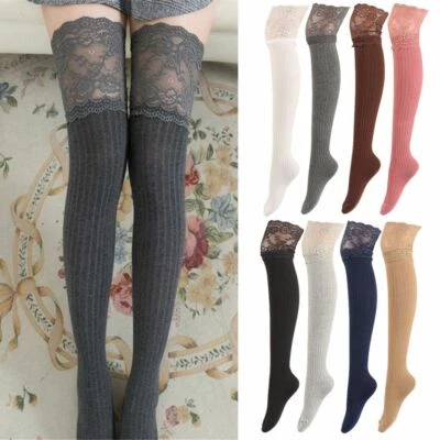 Women Lace Trim Thigh High Over the Knee Socks Long Cotton Warm Stockings Sexy - image 1 of 4