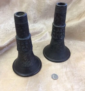 Vintage Black Embossed Pottery Candle Holders Made In Nippon/ Japan CS - Picture 1 of 6