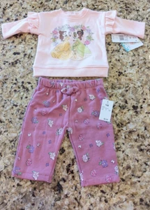 Disney Baby Girl 2-Piece Princess Belle Tiana Pink Sweatshirt Floral Pants NB - Picture 1 of 16