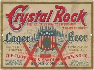 Letrero metálico reproducción etiqueta cerveza Crystal Rock 9"x12" Cleveland Sandusky - Imagen 1 de 3