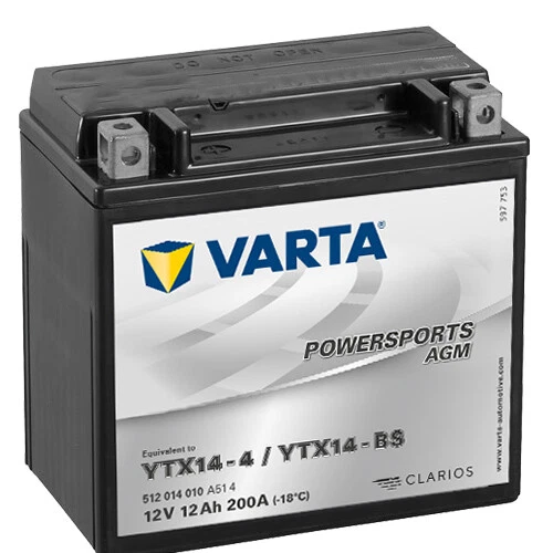 Varta Powersports AGM YTX14-BS 12V 12AH 200A Motorradbatterie (512 014 010)