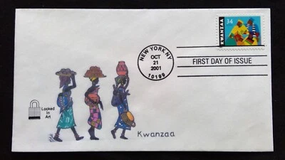 Scott 3548 FDC Kwanzaa Type of 1997 RARE Locked in Art Cachet SIGNED - Image 1 of 3