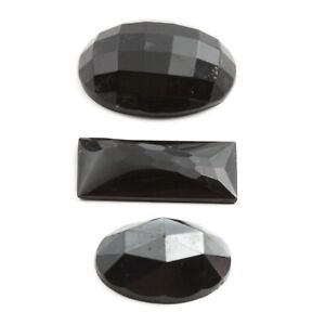 (3) Czech vintage flatback glass rhinestones black and hematite oval rectangle